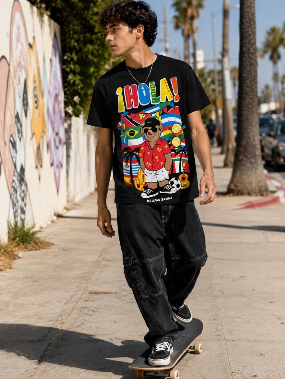 Reason Brand ¡Hola! Graphic Bear T-Shirt Men’s Medium Black Tropical Streetwear